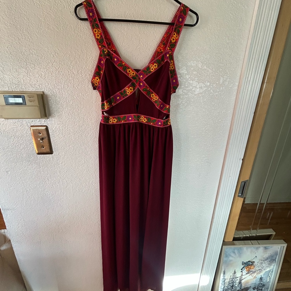 Free People embroider Burgundy Floral Dress